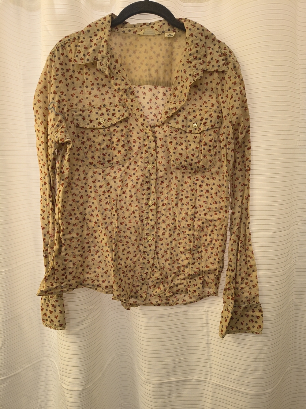American Eagle Outfitters Beige Floral Button-Down Shirt